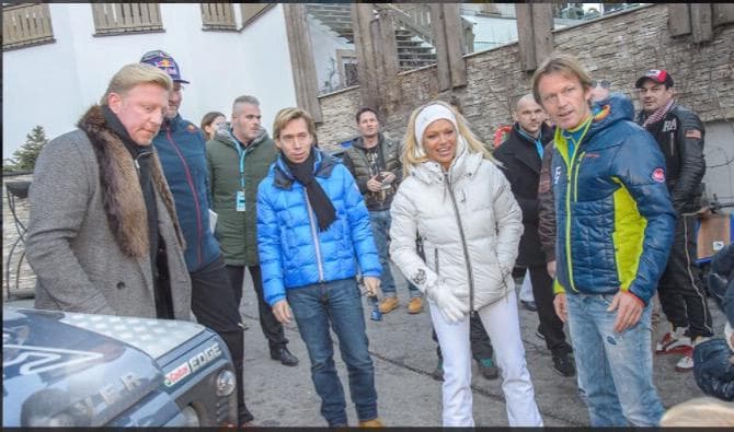 Helmut Werner mit Boris Becker, Pamela Anderson